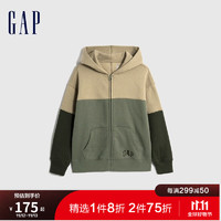 Gap男童秋季2023LOGO撞色宽松抓绒连帽衫780260儿童装卫衣 绿色 140cm(L)