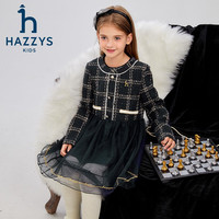 哈吉斯 品牌童装女童连衣裙秋柔软舒适透气简约圆领时尚长袖裙 藏蓝 105