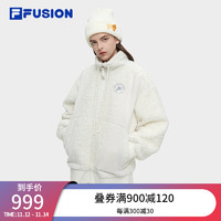 FILA FUSION斐乐潮牌针织外套女2023冬时尚仿羊羔绒立领上衣 纶度白-WT 155/76A/XS