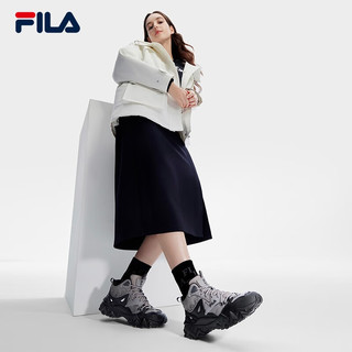 FILA 斐乐 女鞋加绒中帮欧客漫2复古运动鞋2023冬休闲鞋老爹鞋 天空灰/黑-DB 35.5