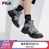 FILA 斐乐 女鞋加绒中帮欧客漫2复古运动鞋2023冬休闲鞋老爹鞋 天空灰/黑-DB 35.5