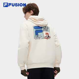 FILA FUSION斐乐潮牌款针织连帽上衣2023冬时尚宽松卫衣 麦乳色-BG【加绒款】 175/96A/L