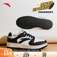 安踏（ANTA）板鞋男2023冬新厚底增高复古潮流运动鞋子男小白鞋 象牙白/黑-2 9.5(男43)