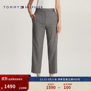 TOMMY HILFIGER 女装羊毛混纺暗襟直筒合身版西装裤休闲裤41179 深灰色0IM 34