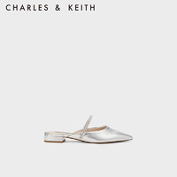 CHARLES&KEITH23冬季亮钻一字带尖头穆勒拖鞋女CK1-70360152 Silver银色 36