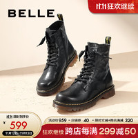 BeLLE 百丽 马丁靴女复古柔软肌理感休闲短靴BCX60DZ3 黑色-单里 34