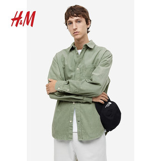 H&M男装休闲版灯芯绒衬衫1174585 深绿色 165/84A