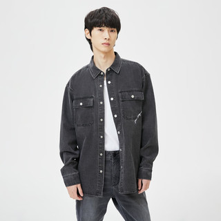 杰克·琼斯（JACK&JONES）男士时尚帅气基础潮流百搭日常舒适休闲长袖牛仔衬衫 A17中灰牛仔 175/96A/M