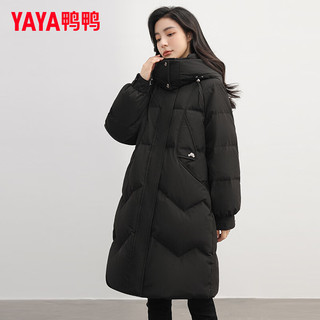 鸭鸭（YAYA）羽绒服女中长款冬季时尚休闲宽松连帽保暖外套ZX 黑色 160/84A(M)