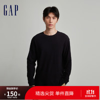 Gap男装秋季2023微肌理磨毛宽松廓形长袖T恤810621休闲上衣 黑色 175/88A(XS)