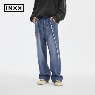 英克斯（inxx）Standby 宽松休闲水洗毛边牛仔裤直筒长裤XMD4221695 牛仔蓝色 XL