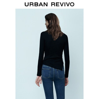 URBAN REVIVO UR冬女装时尚设计感不对称百搭圆领长袖T恤UWG430094 正黑 XL