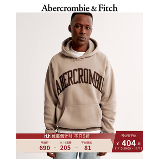 ABERCROMBIE & FITCH【美式学院标志】男女同款 秋冬复古街头连帽抓绒卫衣 353548-1 浅棕色 L (180/108A)