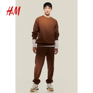 H&M 男装卫衣柔软质感打底休闲简约圆领套头衫1116080 棕色 175/100A