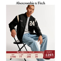 ABERCROMBIE & FITCH【美式学院标志】男装 复古运动宽松外套棒球服夹克 354379-1 黑色图案 XL (180/116A)