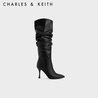CHARLES&KEITH23冬时尚长筒尖头高跟靴堆堆靴女CK1-90580185 Black黑色 38