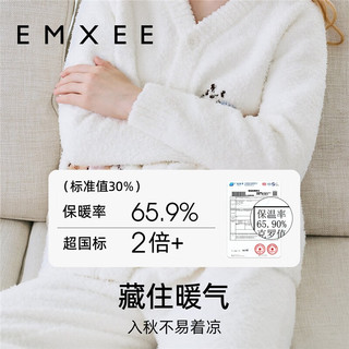 嫚熙（EMXEE）秋冬季女士睡衣冬天加厚保暖产后月子服兔兔半边绒家居服套装 牛奶白 L