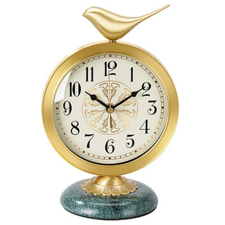 汉时（Hense）轻奢黄铜座钟创意桌面时钟欧式台钟高档石英钟表HD1019 A款绿色底座