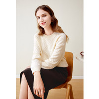 Betu 百图 珍珠立体装饰圆领落肩长袖宽松毛衣