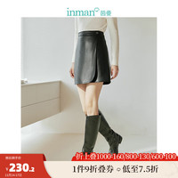 茵曼（INMAN）柔软PU皮裙冬季女装搭片A字短裙 黑色 XL