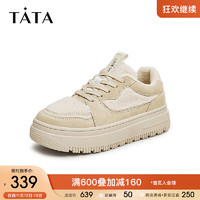 他她（TATA）厚底休闲板鞋女舒适加绒防寒棉鞋冬WA901CM3 米色 34