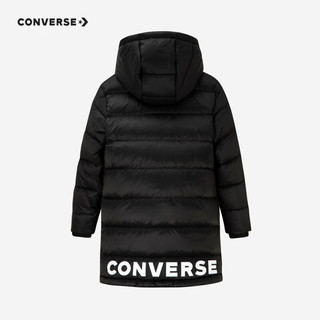 Converse 匡威童装男女童中长款羽绒服儿童连帽保暖外套 正黑色 140/68