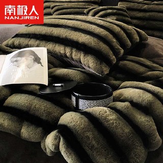 南极人冬季兔兔绒四件套牛奶绒床笠款加绒加厚裸睡毛绒床单被套床上用品 兔兔绒-条纹墨绿【A类母婴级】 1.2m床单三件套被套（150*200）