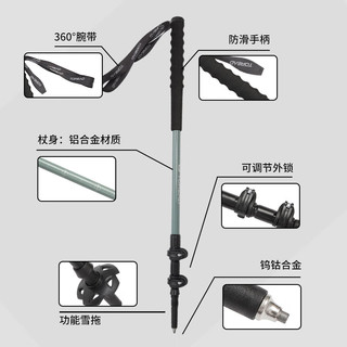 TOREAD 探路者 登山杖拐杖手杖碳素碳纤维可伸缩超轻户外徒步便携爬山杖 银色