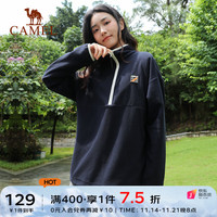 骆驼 CAMEL抓绒衣男户外短款套头上衣休闲保暖衣摇粒绒外套 黑夜蓝，男女同款 M