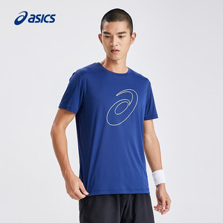 ASICS 亚瑟士 运动T恤男子跑步短袖透气舒适运动上衣 2011C975-001 深蓝色 S