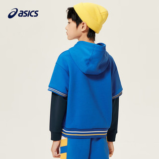 asics/亚瑟士童装卫衣2023冬男女儿童保暖加厚假两件连帽卫衣 1406蓝色 150cm