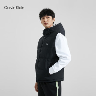 Calvin Klein Jeans男女同款户外简约印花鸭绒连帽羽绒马甲J324344 BEH-太空黑 M