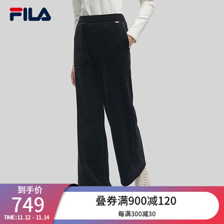 FILA【高圆圆同款】 斐乐女士针织长裤2023冬休闲阔腿裤 正黑色-BK 160/62A/S