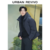 UR冬季男装时尚休闲连帽抽绳宽松羽绒服外套UMF130031 正黑 M