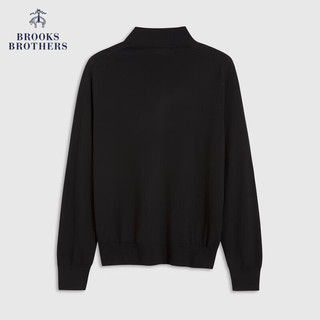 布克兄弟（BrooksBrothers）男士新绵羊毛纯色立领拉链针织开衫 0004-黑色 S