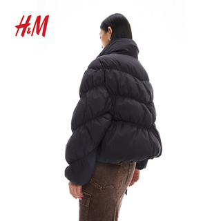 H&M 女装时尚休闲保暖防风羽绒服1215823 黑色 155/80A