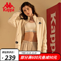 Kappa 卡帕 女美式复古卫衣BF风落肩外套休闲针织立领教练开衫夹克 桦木白-0114 M