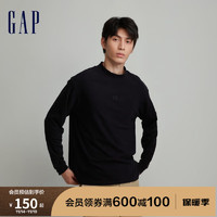 Gap男装秋季2023LOGO半高领长袖T恤810620休闲上衣 黑色 180/96A(M)