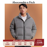 ABERCROMBIE & FITCH男装 美式复古防风抗水保暖外套半高立领面包羽绒服 331475-1 灰色 L (180/108A)