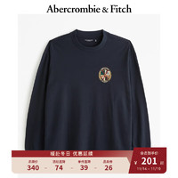 ABERCROMBIE & FITCH男装女装 徽章logo纯色中性风美式复古圆领长袖T恤 353516-1 海军蓝 S (175/92A)