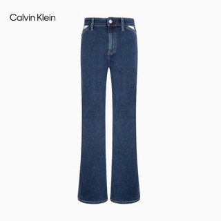 Calvin Klein  Jeans24春季女士休闲微弹水洗高腰镂空直筒微喇牛仔裤J222910 1BJ-牛仔蓝 27