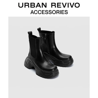URBAN REVIVO冬女士摩登设计感圆头厚底短靴UAWS30071 黑色 39