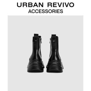 URBAN REVIVO冬女士摩登设计感圆头厚底短靴UAWS30071 黑色 39