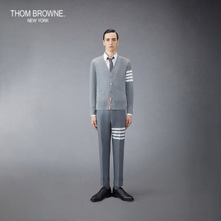 THOM BROWNE男士经典四条纹羊毛V领针织衫开衫 淡灰色 1