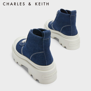 CHARLES&KEITH高帮帆布系带马丁靴女CK1-90380136 Blue蓝色 38