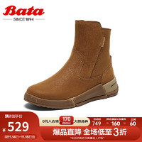 Bata 拔佳 户外靴女商场牛皮厚底休闲时尚百搭短靴AWW47DD3 棕色-单里 36