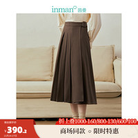 茵曼（INMAN）茵曼不对称褶裙女装皮扣微调腰头半身裙 春泥棕 L