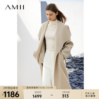 AMII 2023冬慵懒风大翻领配腰带全羊毛双面呢大衣女外套 珍珠灰 155/80A/S