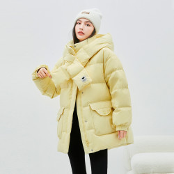 snowflying雪中飞女式羽绒服帽子围巾年轻百搭气质保暖中长款羽绒服女