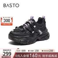 BASTO 百思图 时尚街头运动休闲老爹鞋厚底女休闲鞋ZRUS2CM3 黑色 34